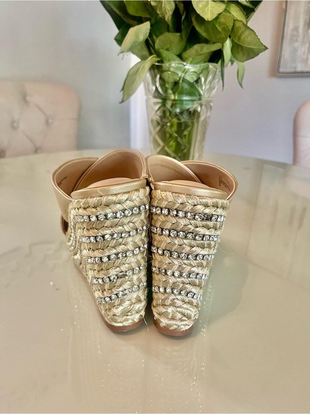 NWOB Charles By Charles David Cate Gold Rhinestone Espadrille Wedge Sandals 9 - Picture 6 of 6